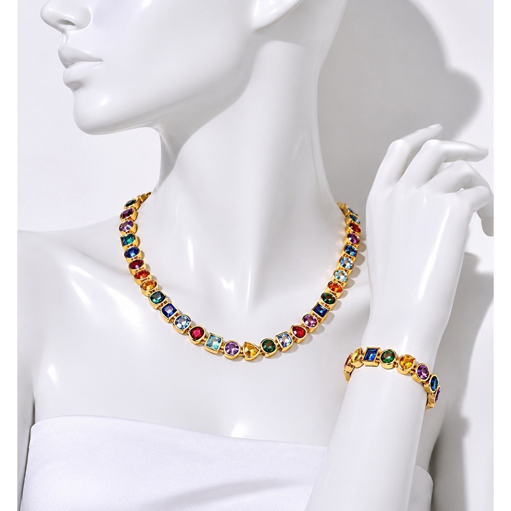 Camila Coelho Multi-Color Crystal Necklace & Bracelet Set Gold Tone NWT